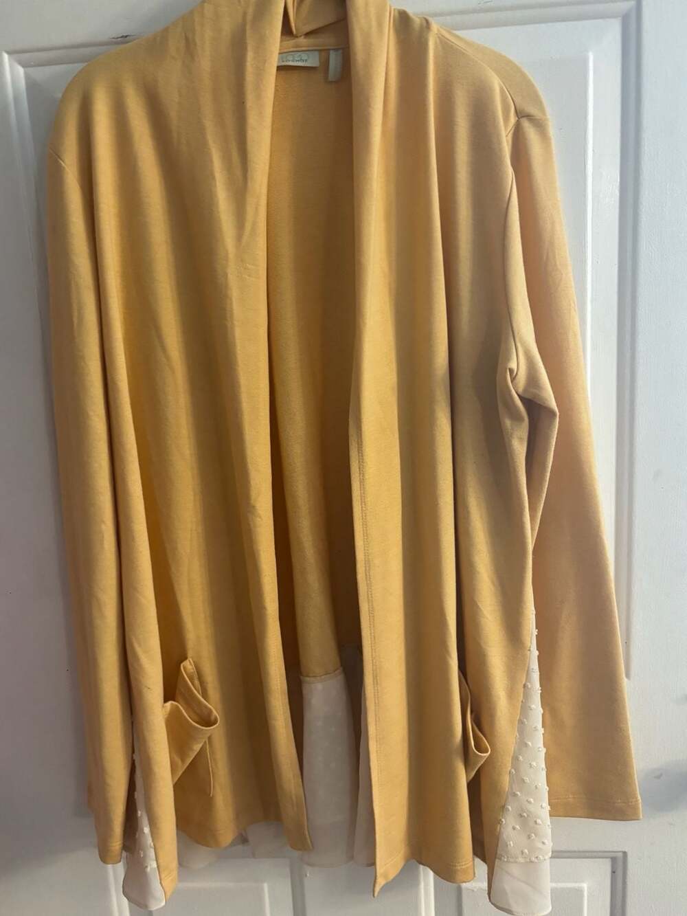 LOGO Lounge Open-Front Cardigan Yellow With Swiss Dot Contrast Hem Size M